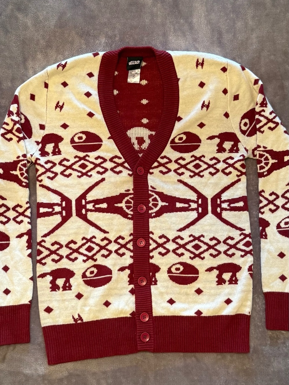 Star Wars Red & Cream Knit Cardigan Sweater | Size S